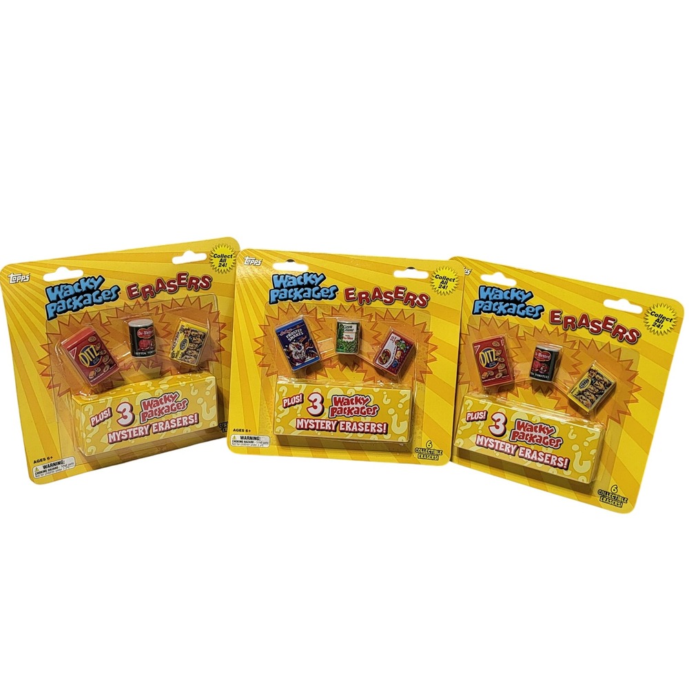 Topps Wacky Packages Erasers Lot of‎ 3 Packs 18 Total Mystery Parody Miniatures